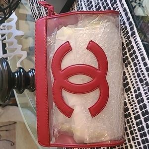 Rare Chanel Vinyl Clear Clutch Bag PVC Red Vintage